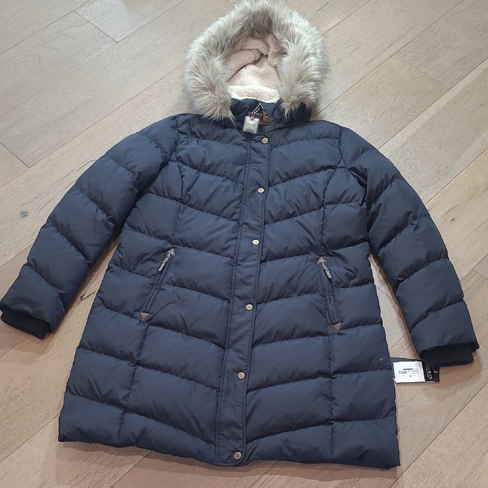 NWT Lauren Ralph Lauren Black Label Down Puffer Coat Women's sz XL Navy Puffer